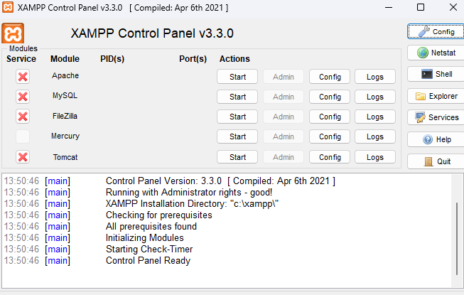 XAMPP Control Panel for Windows